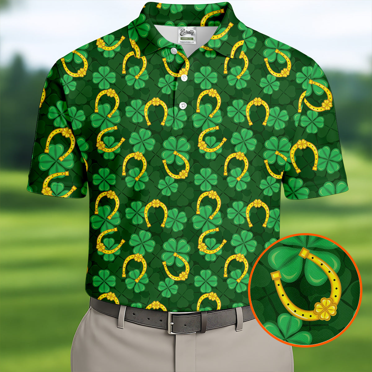 Four Leaf Clovers Golden Horseshoes St Patrick's Day Golf Shirt, Polo ShirtFor Men, Golf Shirts For Men