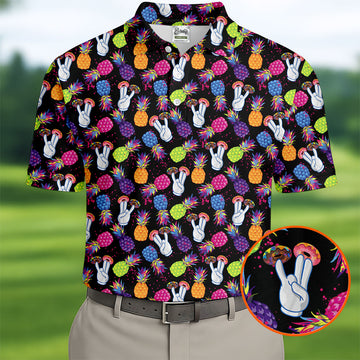 Hawaiian Pineapples Donut Finger Fun Golf Shirts For Men, Adult Humor Golf Polo, Funny Golf Shirts