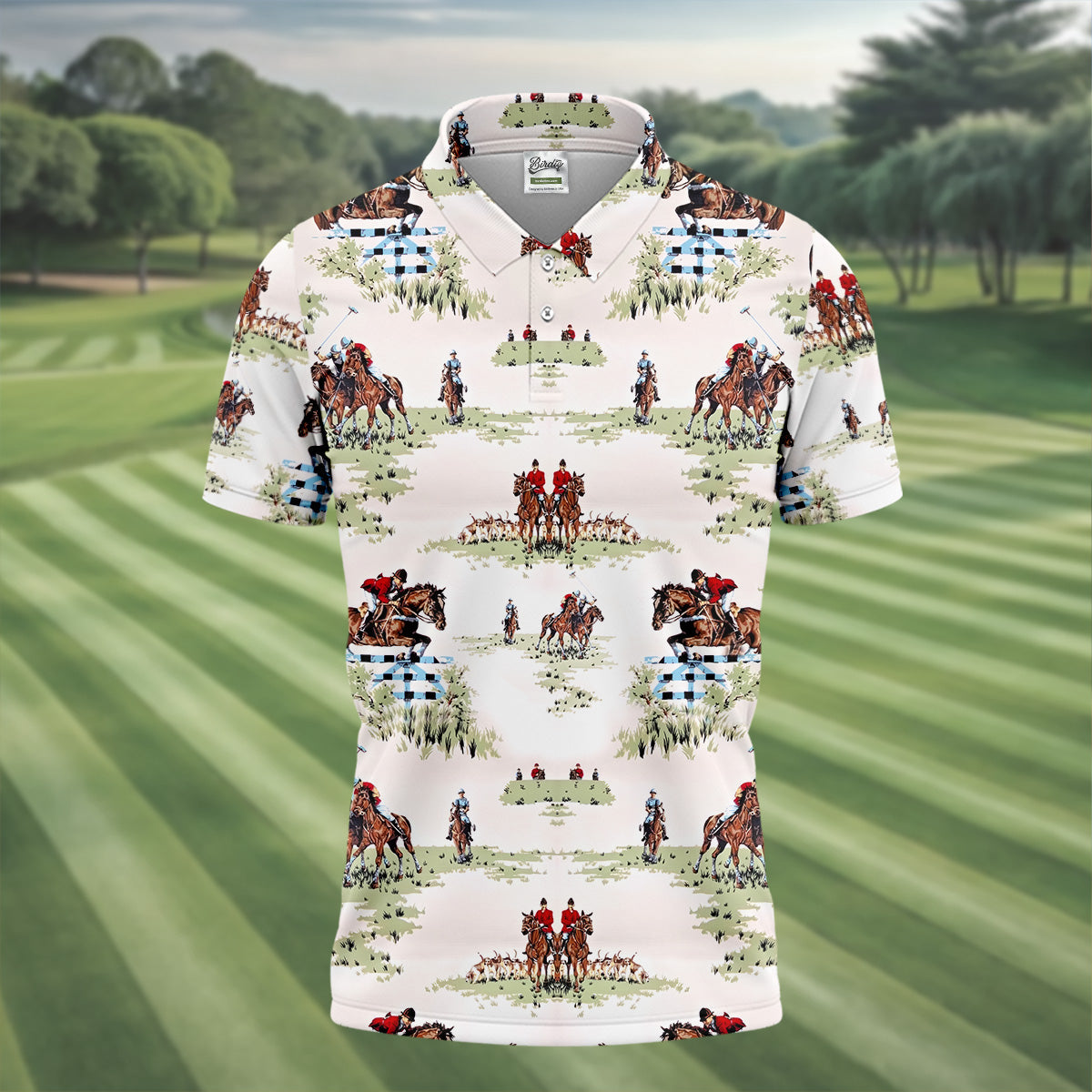 Equestrian Theme Mens Golf Polo Shirt Unique Gift For Golfer, Golf Accessories For Men
