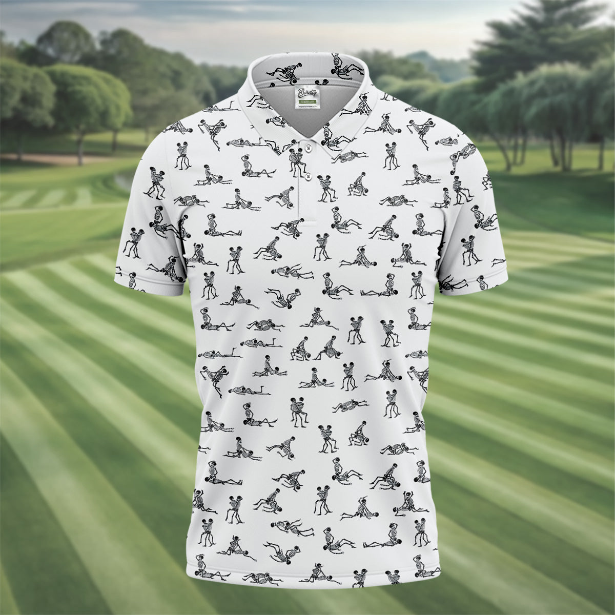 White Funny Skeleton Adult Position Golf Shirt, Halloween Gift Idea, Fun Golf Shirts For Men, Polo For Men