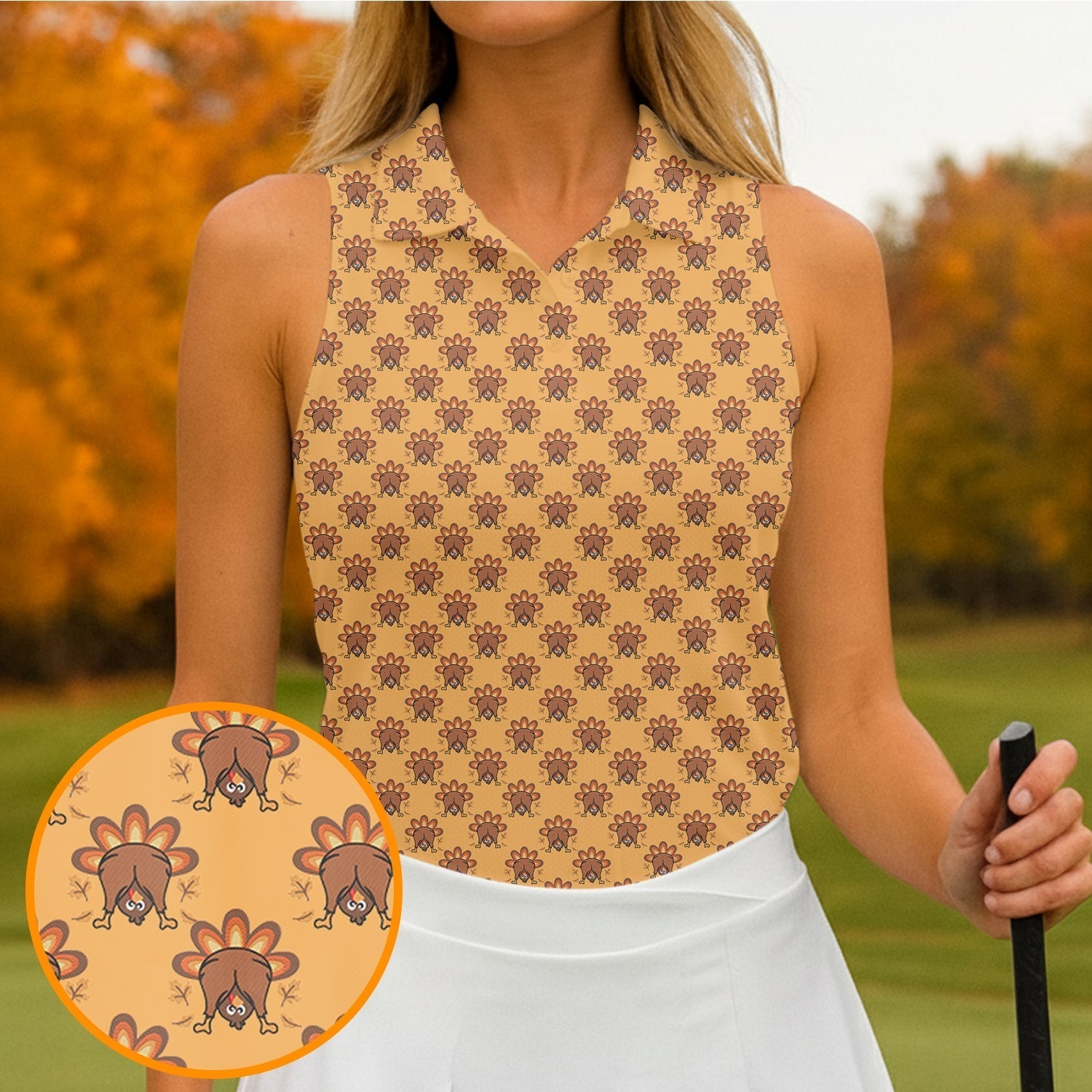 Guess What Turkey Funny Thanksgiving Polo Shirt Women's Golf Tops, Ladies Golf Shirts, Golfing Apparel