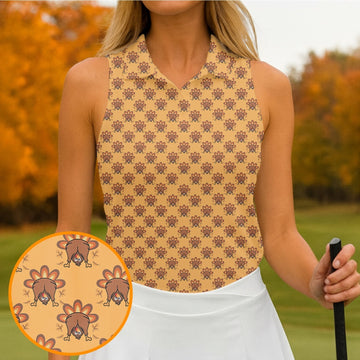 Guess What Turkey Funny Thanksgiving Polo Shirt Women's Golf Tops, Ladies Golf Shirts, Golfing Apparel