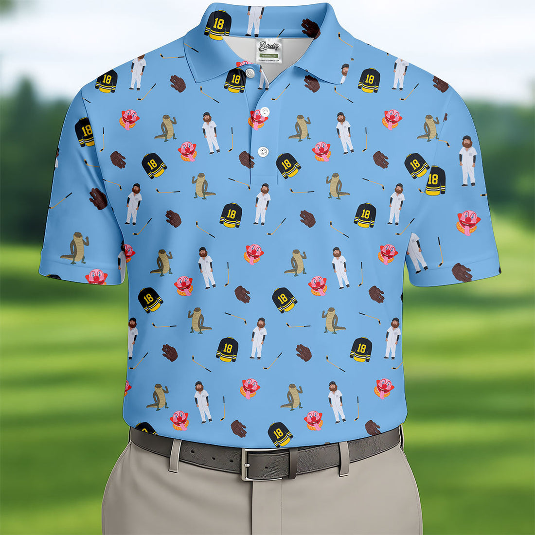 Sport Movie Character Funny Aligator Clown Head Blue Golf Shirt, Men's Funny Golf Shirts, Golf Shirts For Men