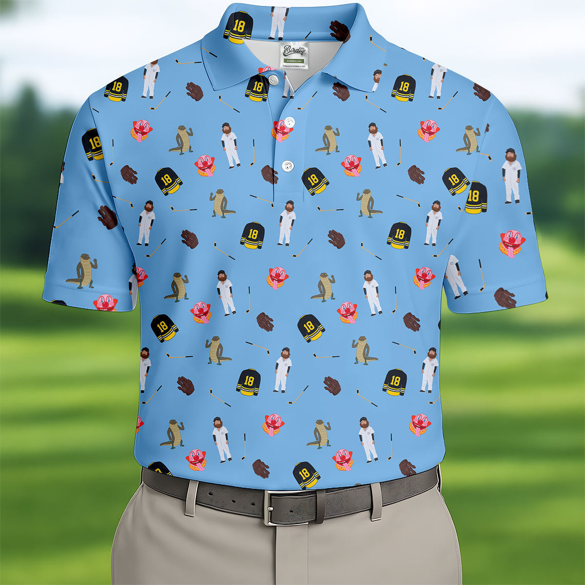 Sport Movie Character Funny Aligator Clown Head Blue Golf Shirt, Men's Funny Golf Shirts, Golf Shirts For Men