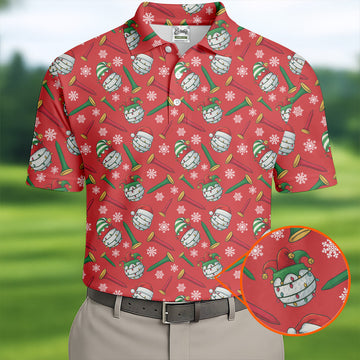 Funny Golf Ball Red Christmas Golf Shirt, Women's Golf Tops, Christmas Golf Gift