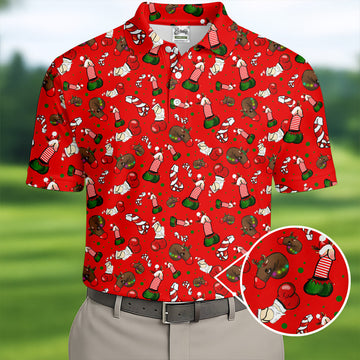 Funny Christmas Golf Tops For Men, Funny Dirty Red Golf Shirt, Christmas Golf Shirt, Golfing Apparel
