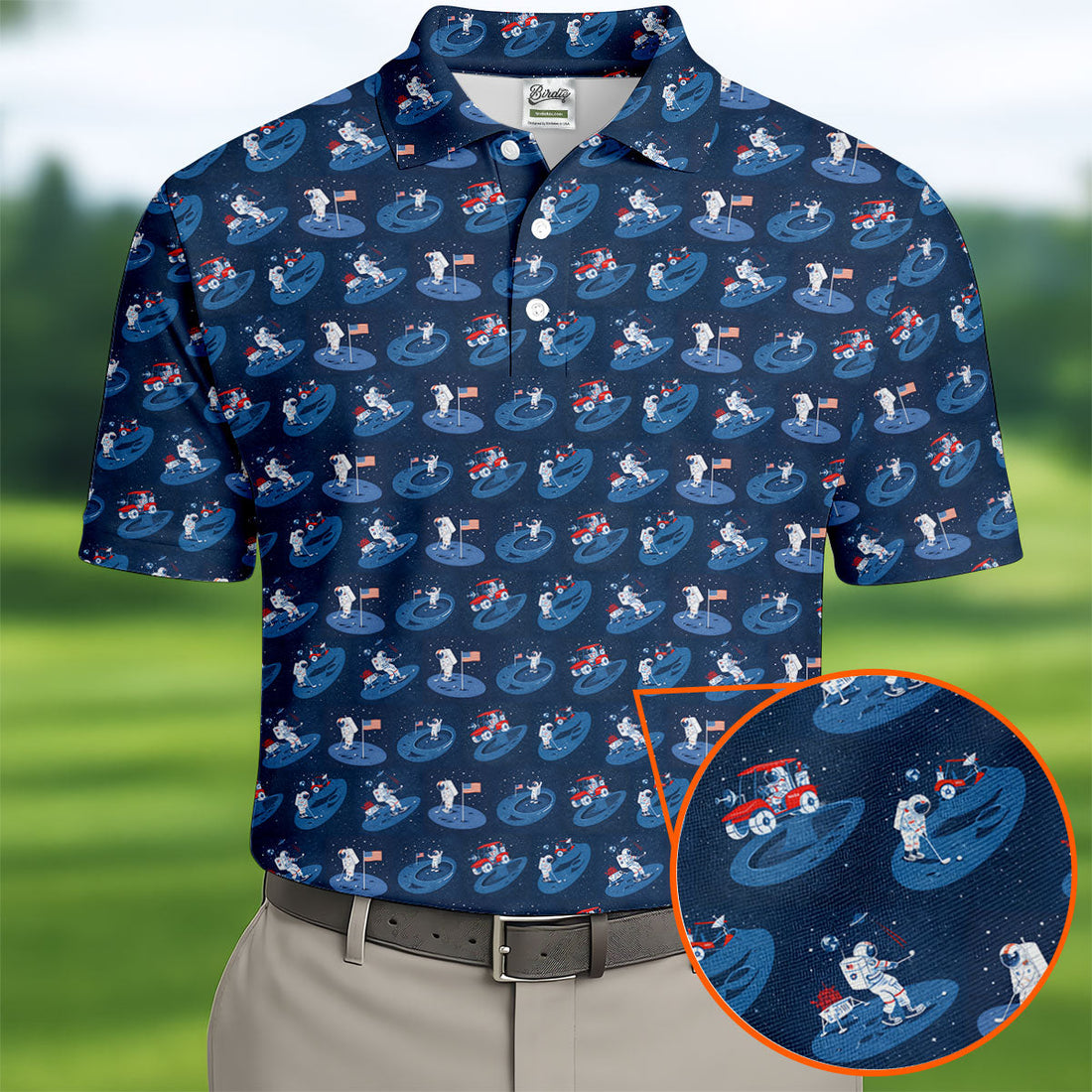 One Small Putt For Man Astronaut Golf US Flag Golf Tops For Men, Golf Shirts For Men