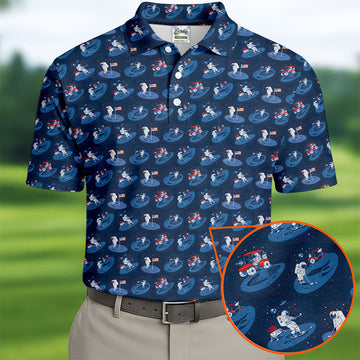 One Small Putt For Man Astronaut Golf US Flag Golf Tops For Men, Golf Shirts For Men