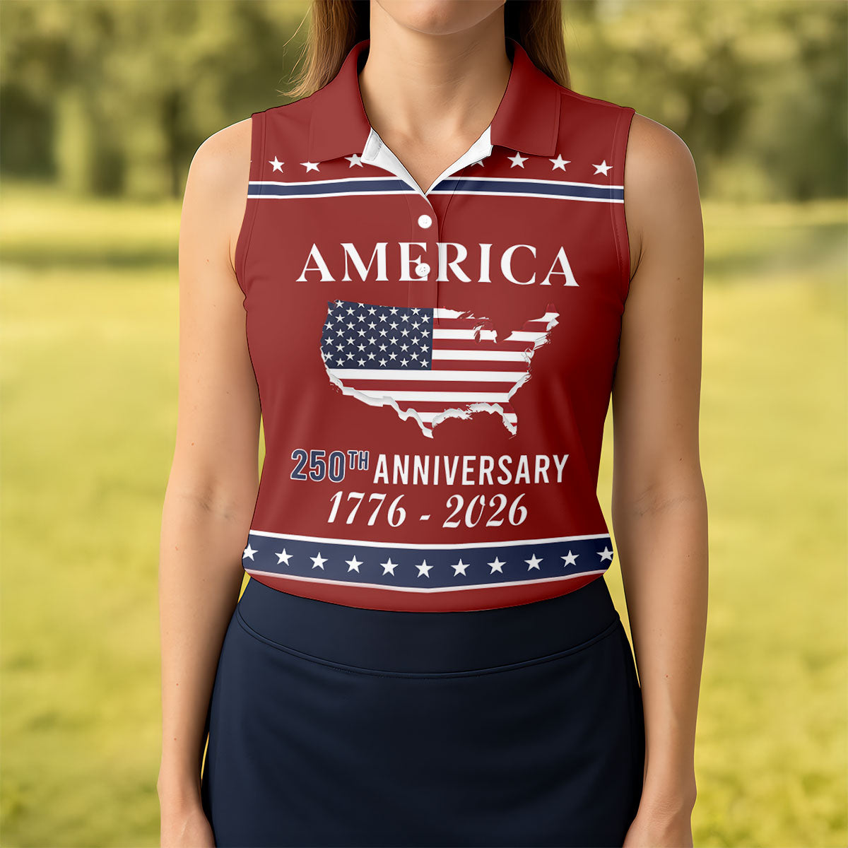 America 250th Anniversary 1776-2926 Red Golf Shirt, 4th Of July Patriotic Golf Shirt For Women