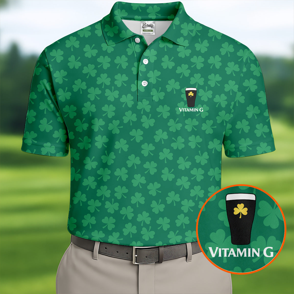 Vitamin G Shamrock Pattern Golf And Beer Green Golf Shirt, St Patrick's Day Golf Shirt, Polo ShirtFor Men