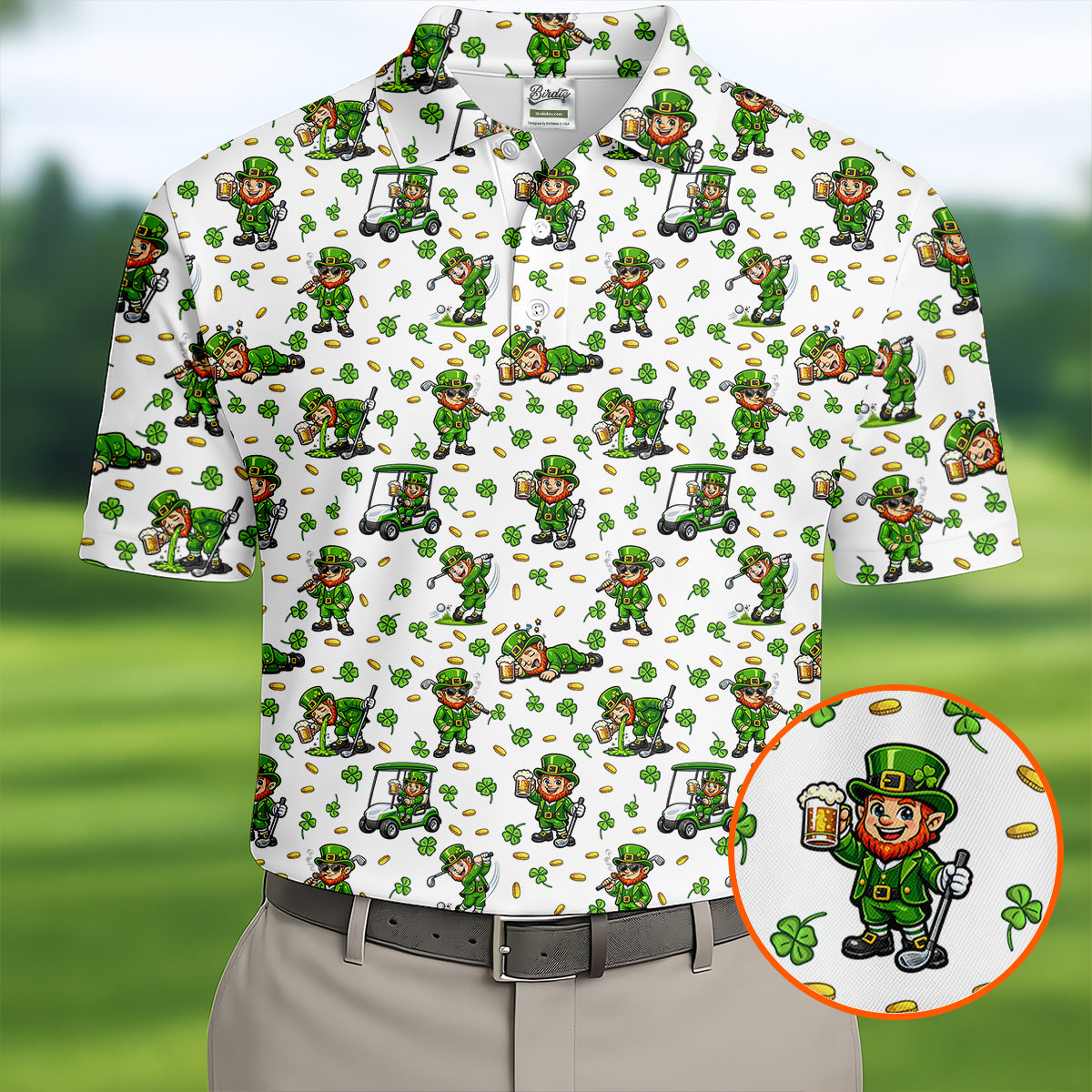 Funny Leprechaun Golf And Beer Shamrocks St Patrick's Day Golf Shirt, Golf Tops For Men, Polo For Men
