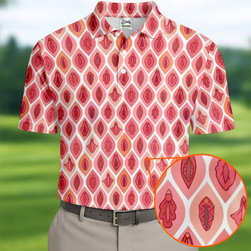 Funny Geometric Pink Golf Shirt, Fun Golf Shirts For Men, Golfing Apparel, Golf Shirts For Men