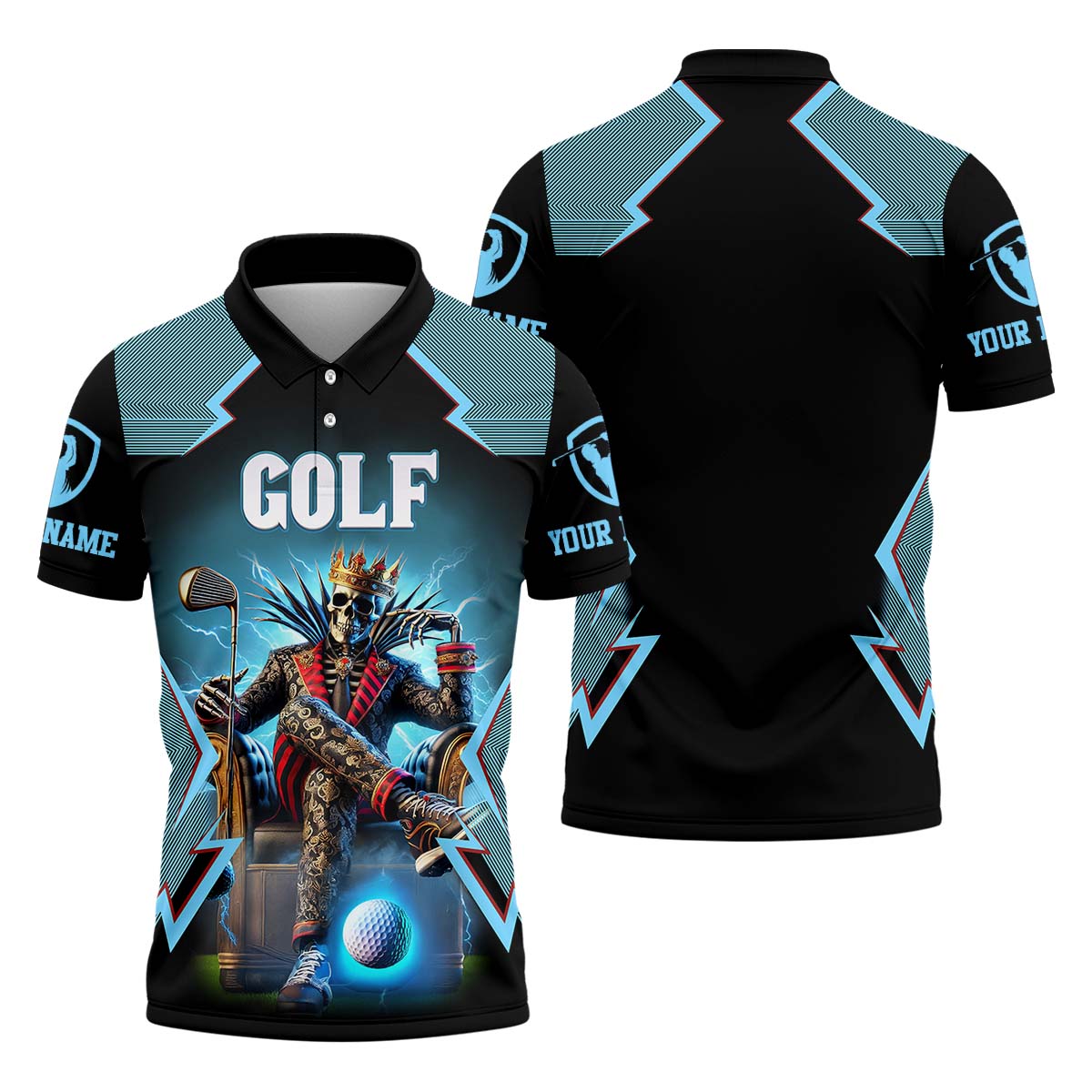 Skeleton King Custom Men's Golf Polo ShirtGolfing Apparel, Gift For Golfers