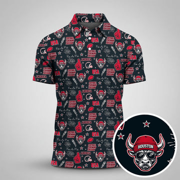 Fighting Bull Deep Steel Blue Battle Red Sport Polo, American Football League Gift Ideas For Football Fans