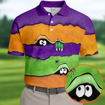 Funny Halloween Peeping Eyes Polo ShirtFor Men, Golf Tops For Men, Halloween Golf Shirt
