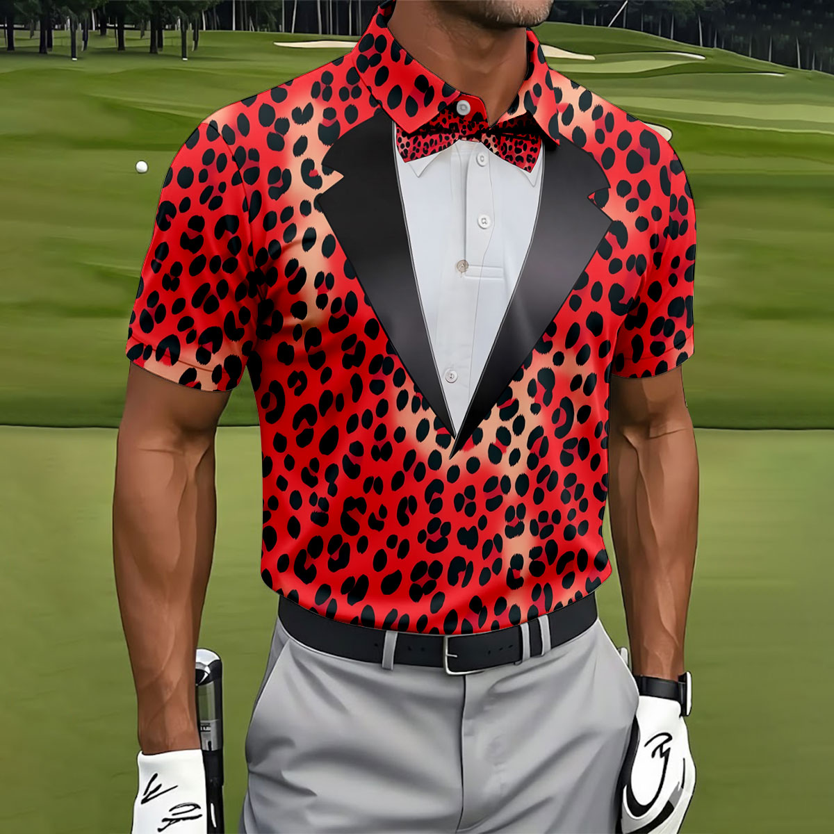 Red Leopard Funny Costume Hawaiian Golf Shirt, Polo Shirtor Men, Golf Shirts For Men