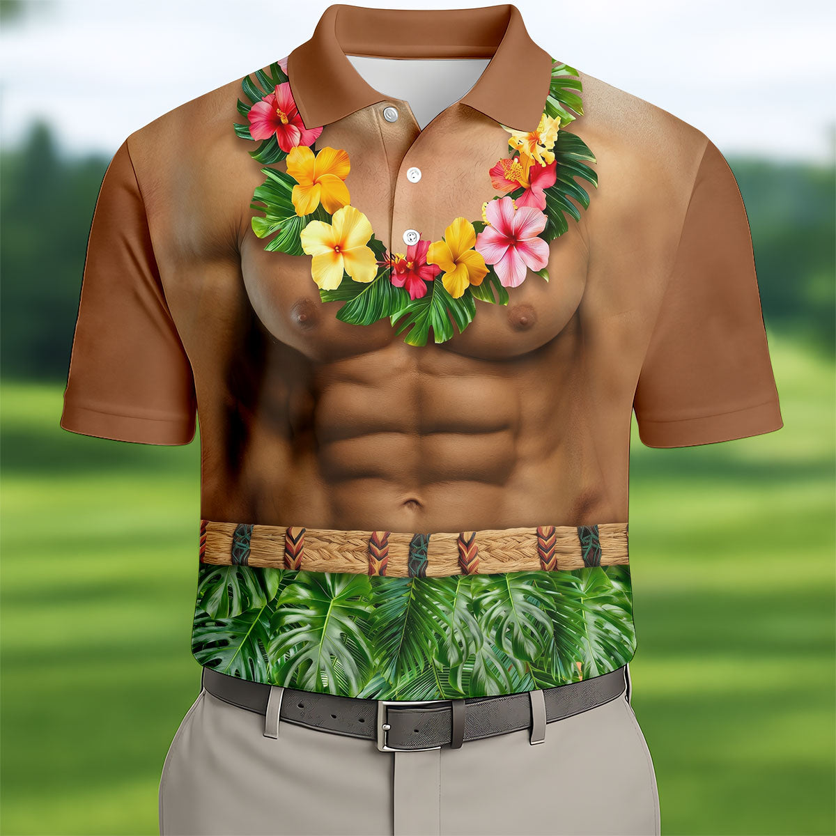 Floral Lei Tropical Theme Party Funny Costume Hawaiian Golf Shirt, Polo Shirtor Men
