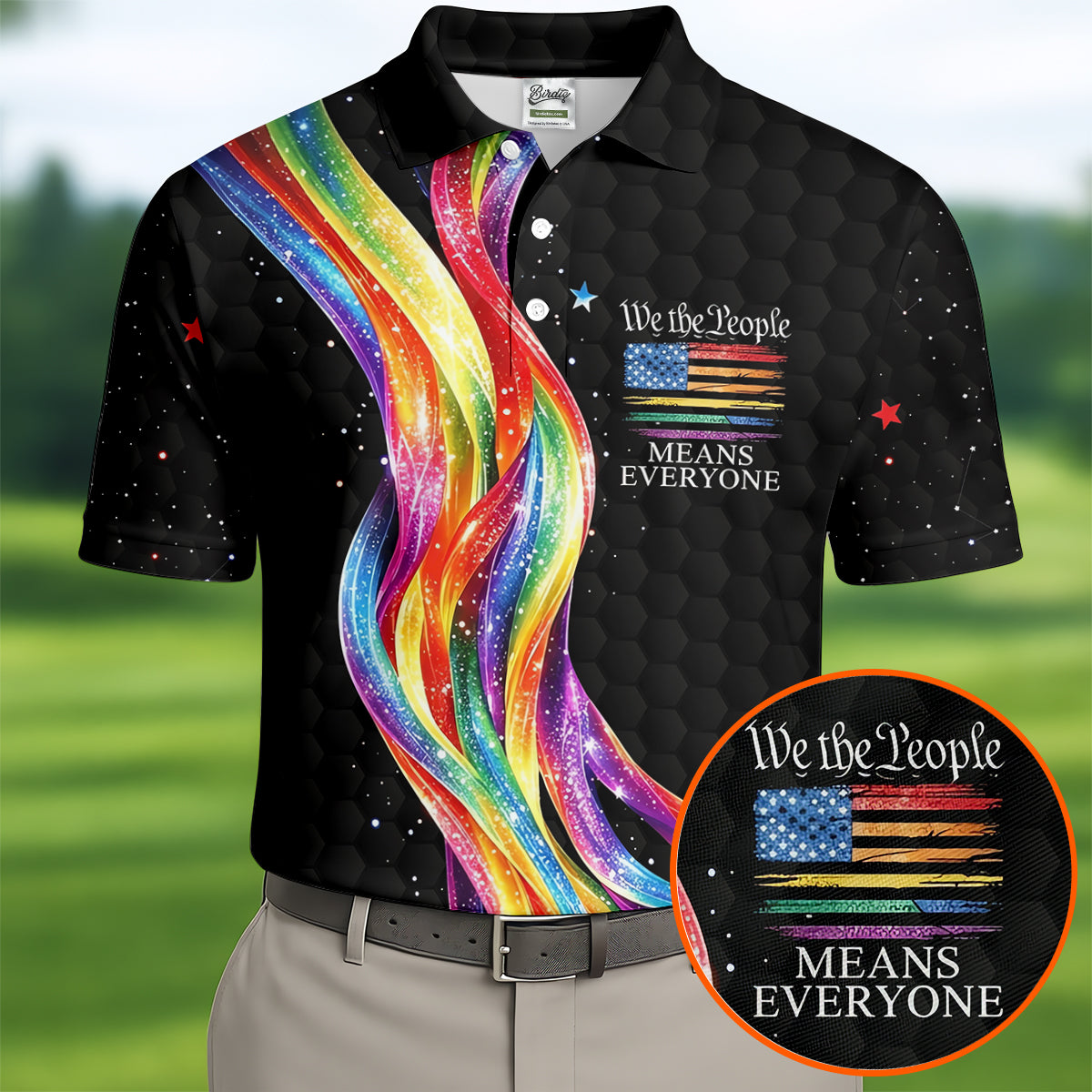 We The People Means Everyone LGBT Rainbow Golf Tops For Men, Pride Month Celebrate Golf Shirts For Men
