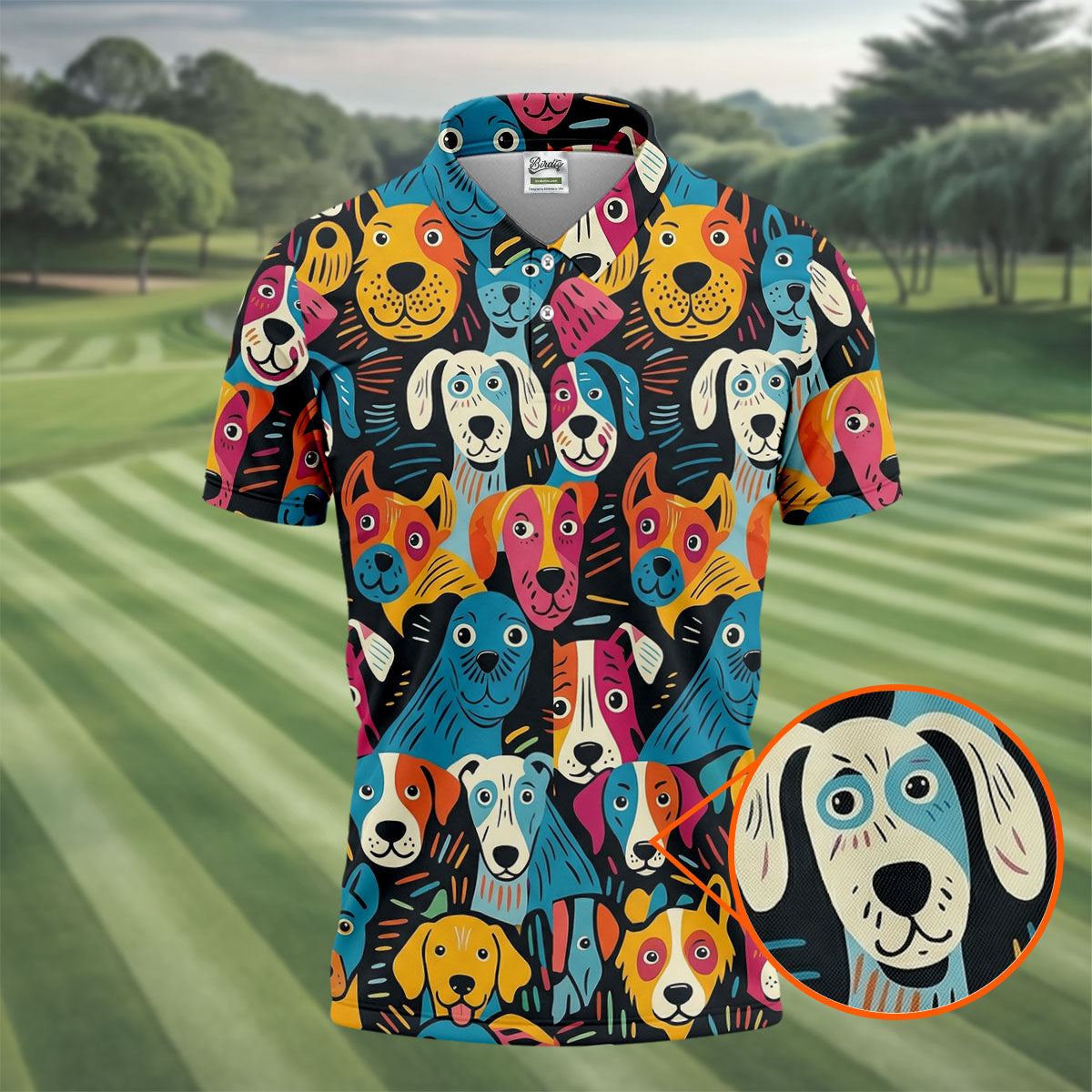 Happy Dog Faces Hawaiian Golf Shirt, Funny Golf Shirt, Abstract Animal Golf Shirts For Men