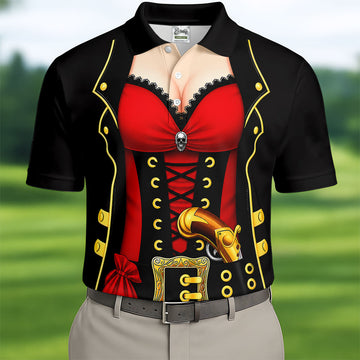 Red Corset Pirate Costume Skull Belt Golf Shirt, Mens Golf Polo, Golf Apparel For Men, Printed Golf Shirts