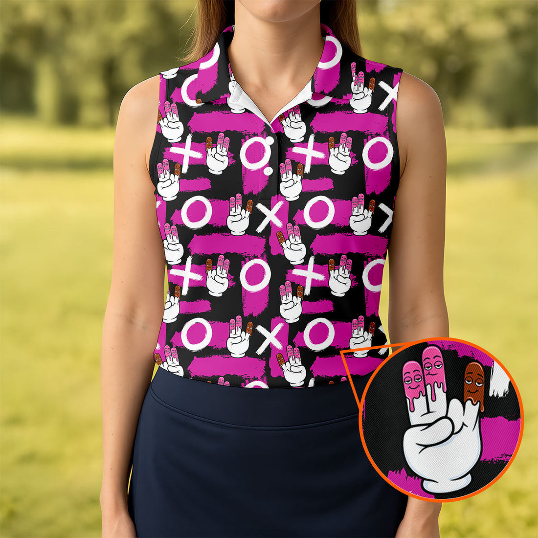 Chocolate Fingers Adult Humor XOXO Black Purple Fun Women's Golf Shirts, Valentines Golf Gift, Women's Golf Tops