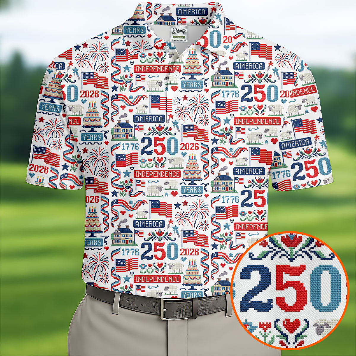 America Independence 250 Years White Golf Shirt, Patriotic 4th Of July Golf Shirts For Men