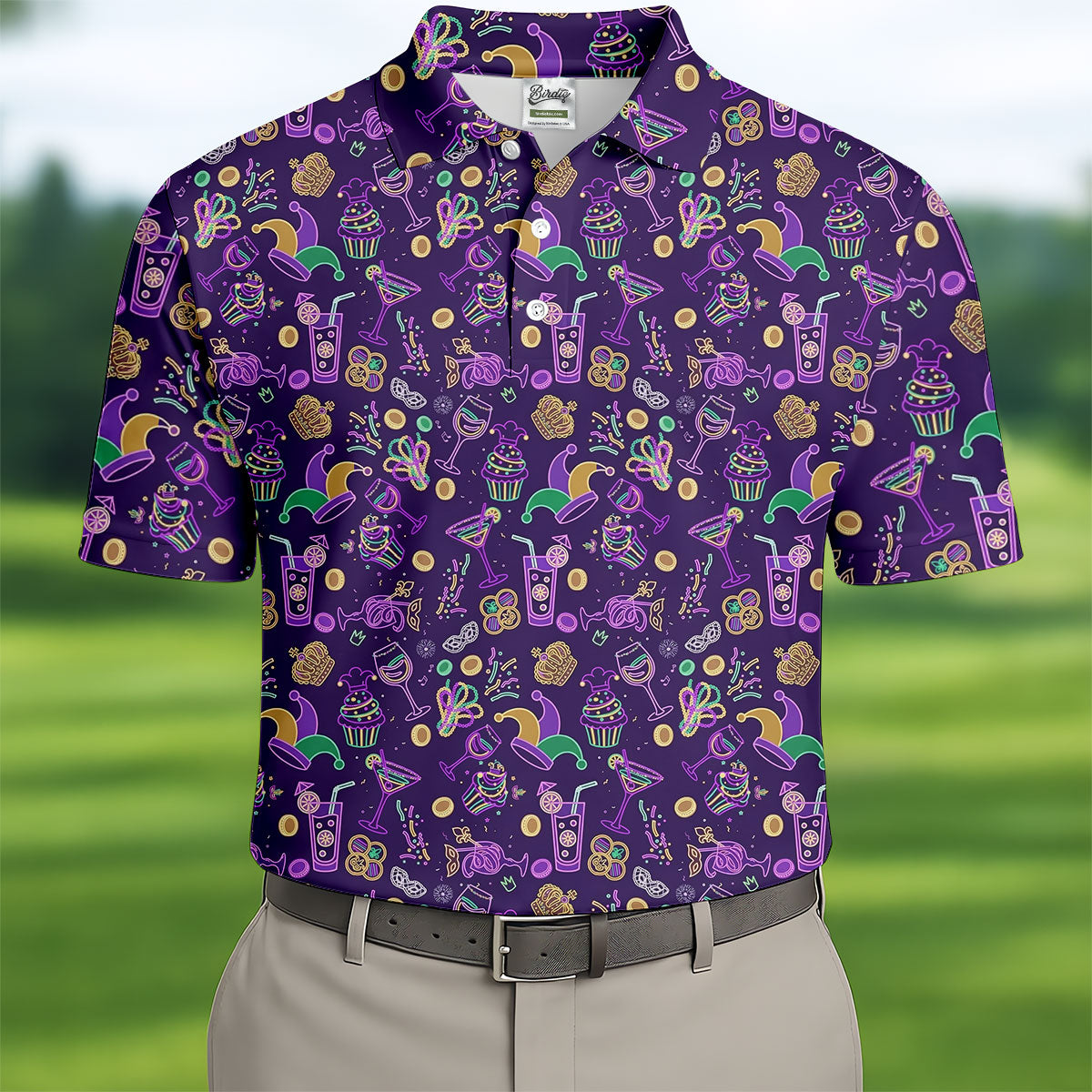 Mardi Gras Food Green Gold Purple Golf Tops For Men, Polo ShirtFor Men, Golf Shirts For Men