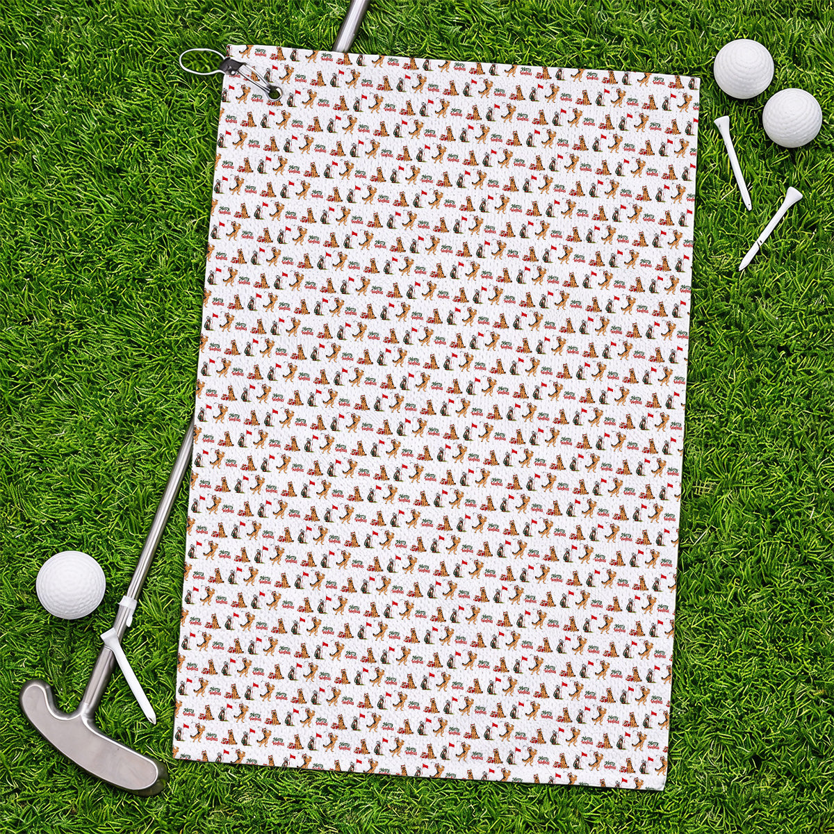 Merry Woofmas German Shepherd Golf Towels, Christmas Dog Pattern Golf Towel, Xmas Golf Gift For Dog Lovers