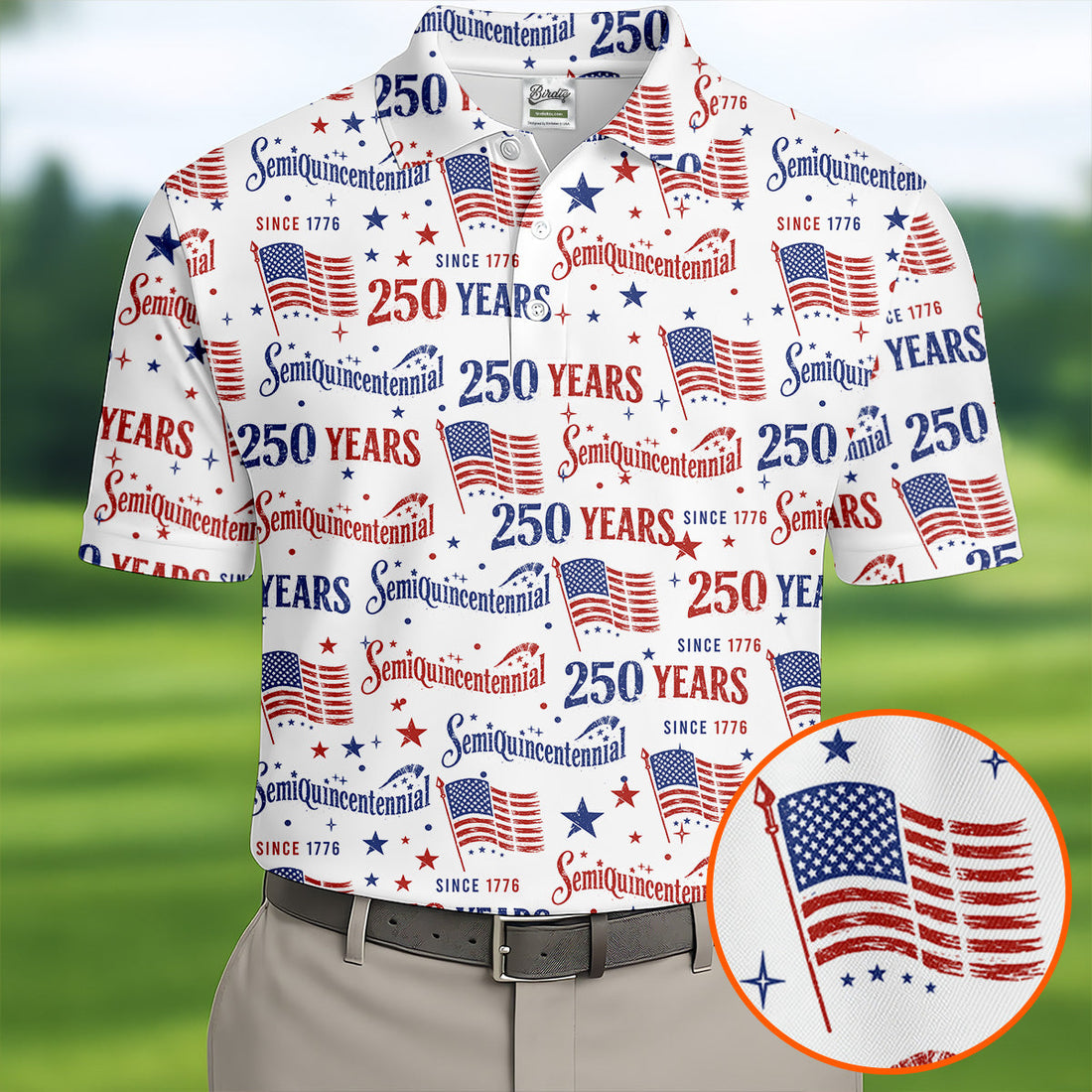 Semiquincentennial 250 Years Distressed American Flag Golf Shirt, Patriotic 4th Of July Golf Shirts For Men
