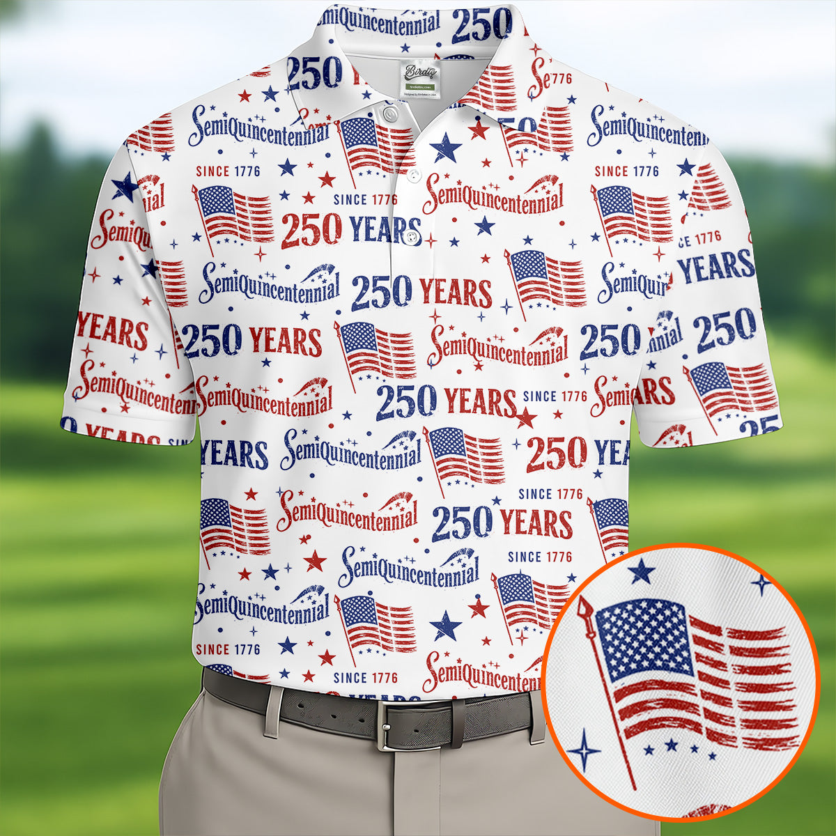Semiquincentennial 250 Years Distressed American Flag Golf Shirt, Patriotic 4th Of July Golf Shirts For Men