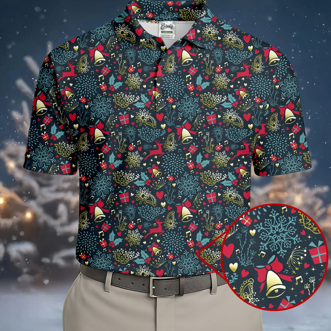 Christmas Reindeer Xmas Themed Men's Golf Polo Shirtristmas Golf Shirt, Golf Gift For Men