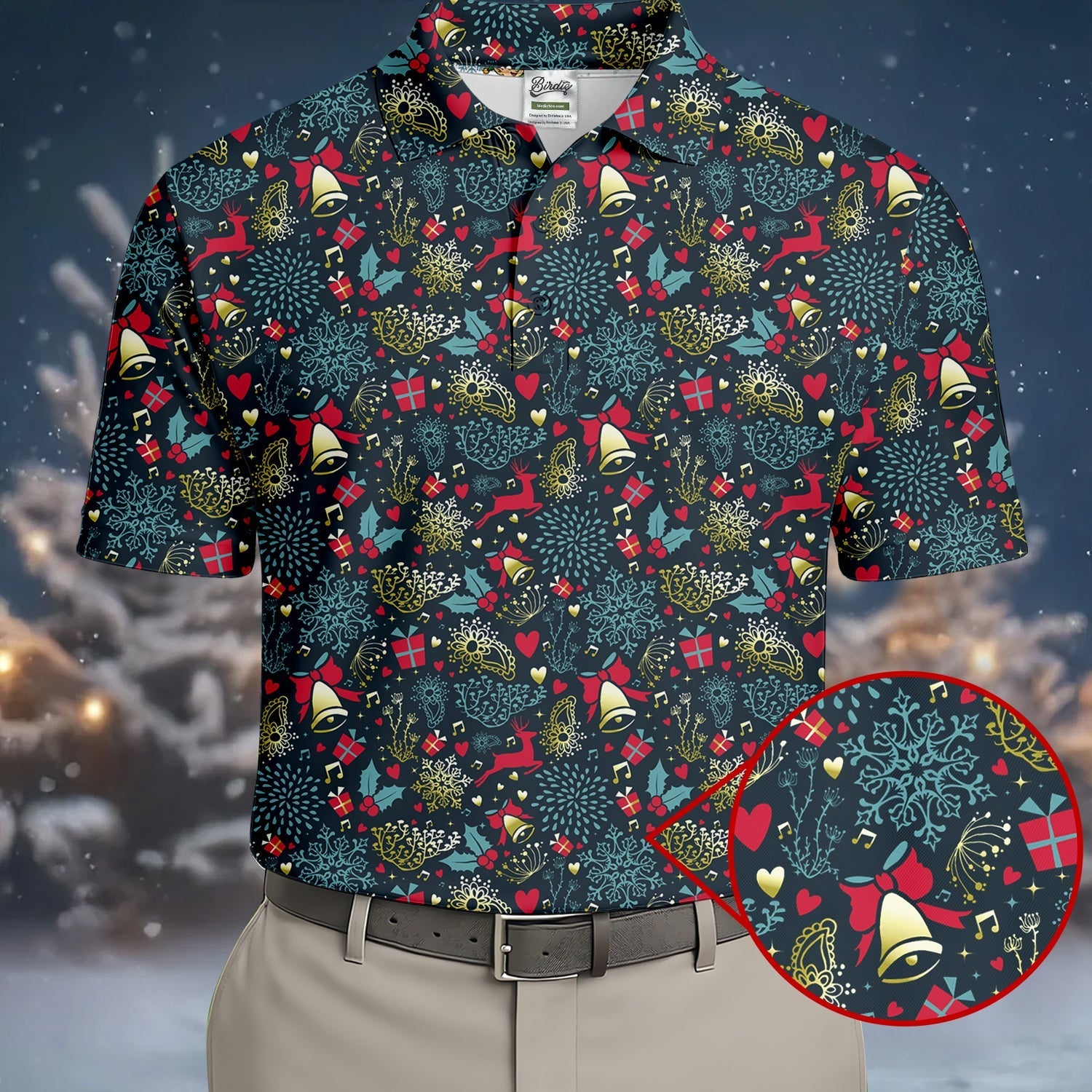 Christmas Reindeer Xmas Themed Men's Golf Polo Shirtristmas Golf Shirt, Golf Gift For Men