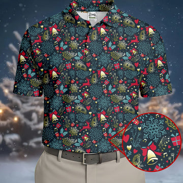 Christmas Reindeer Xmas Themed Men's Golf Polo Shirtristmas Golf Shirt, Golf Gift For Men