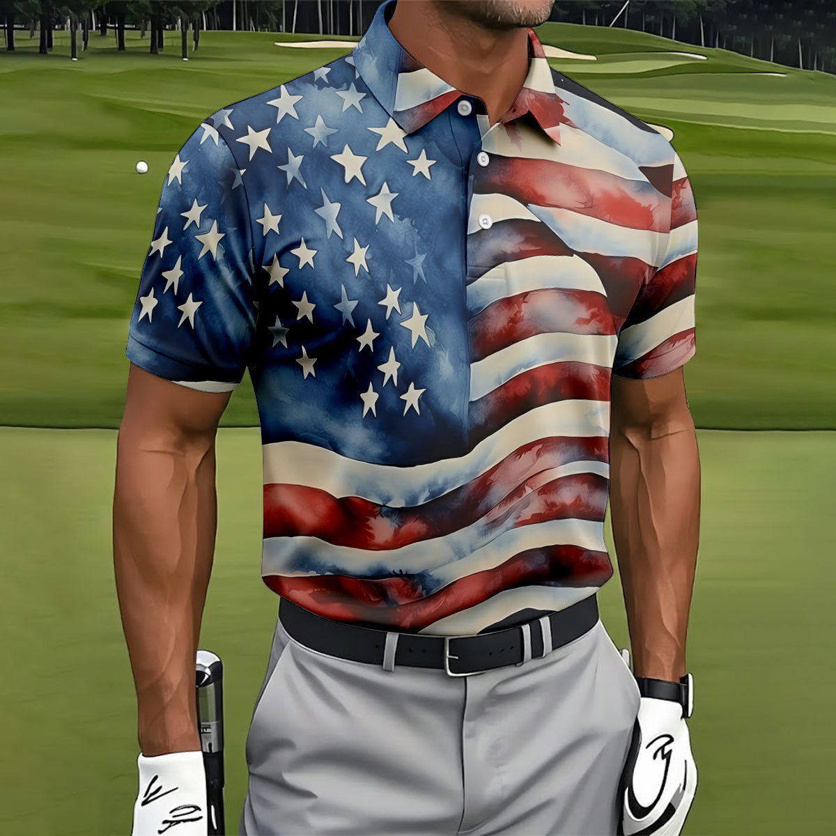 American Flag Golf Shirt, Patriotic Golf Polo Shirt0th Anniversary Polo ShirtFor Men, Golf Shirts For Men