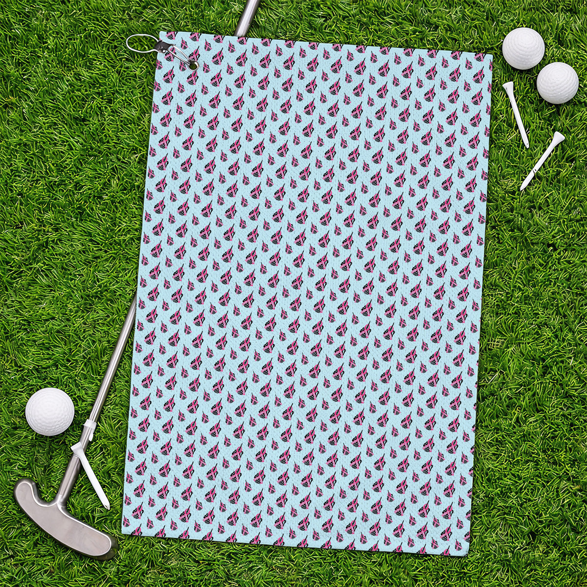 Breast Cancer Awareness Golf Towel, Pink Ribbon Pattern Golf Towels For Breast Cancer Support, Golf Gift For Golfer