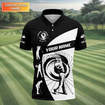 Swing Swear Repeat Custom Funny Golf Polo ShirtDad Golf Gifts