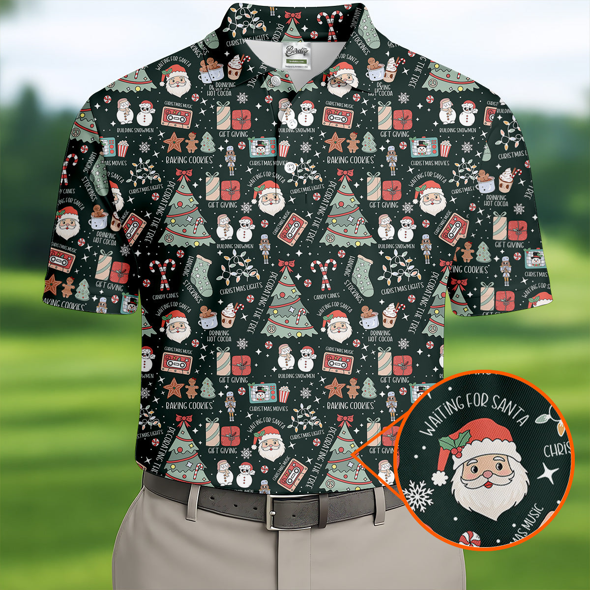 Cute Santa Claus Gift Green Men's Golf Polo Shirttmas Golf Shirt, Polo Shirt Men