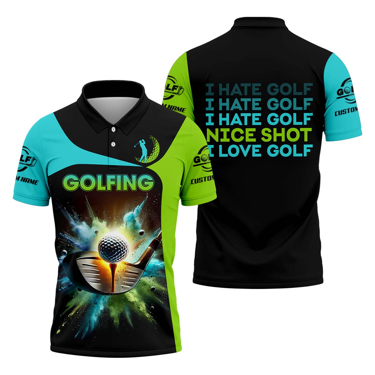 I Hate Golf Nice Shot I Love Golf, Custom Men's Golf Polo ShirtGolfing Apparel, Gift For Golf Lover