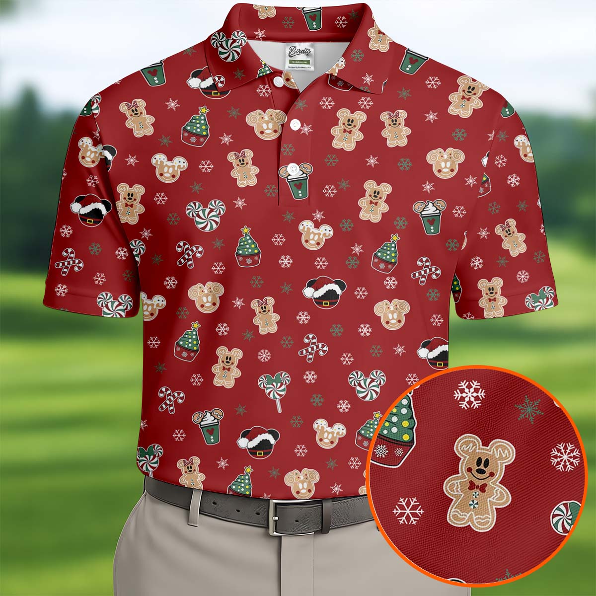 Christmas Gingerbread Red Golf Shirt, Holiday Pattern Christmas Golf Shirt, Polo Shirts For Men