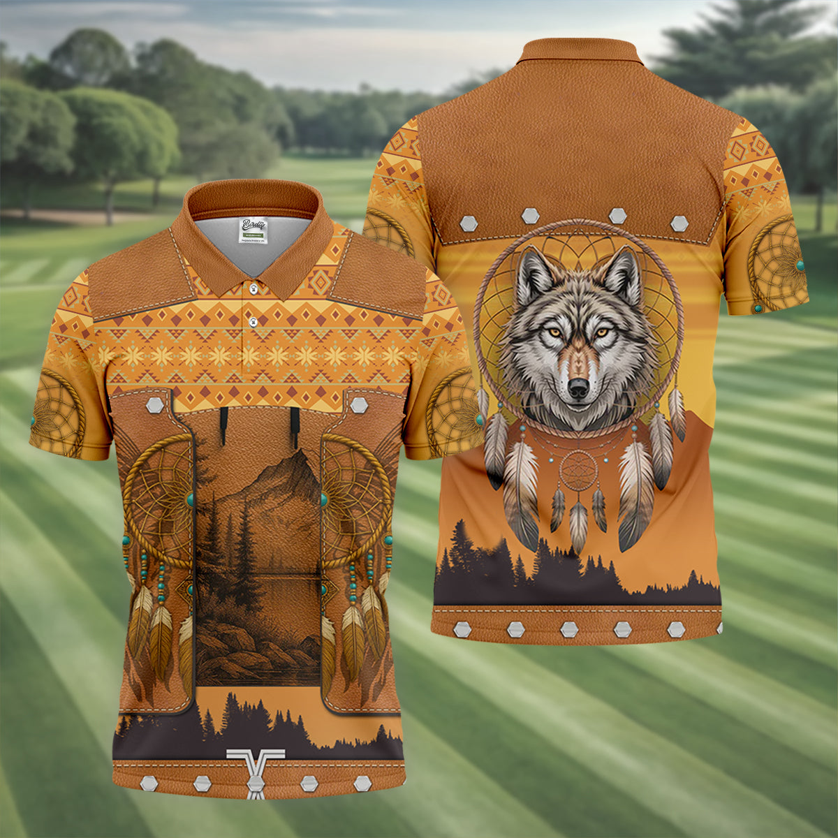 Golden Horizon Tribal Theme Golf Tops For Men, Native American Ancestry Polo ShirtFor Men, Indigenous Peoples Month