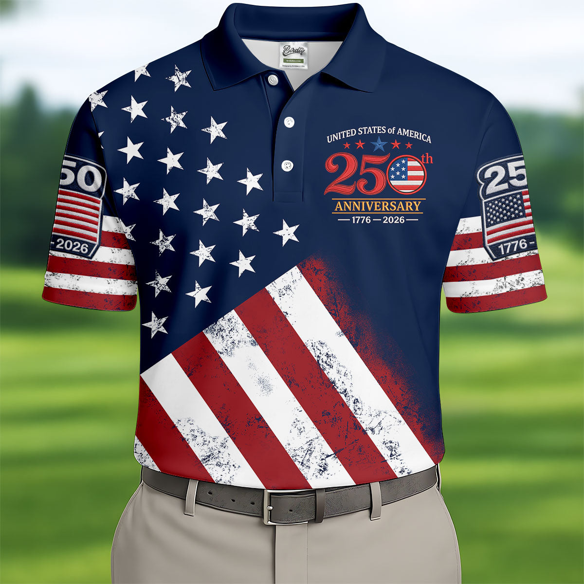 USA 250th Anniversary American Flag Men Golf Shirt, 4th Of July Polo ShirtFor Men