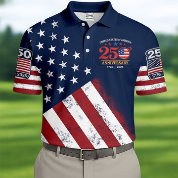 USA 250th Anniversary American Flag Men Golf Shirt, 4th Of July Polo ShirtFor Men