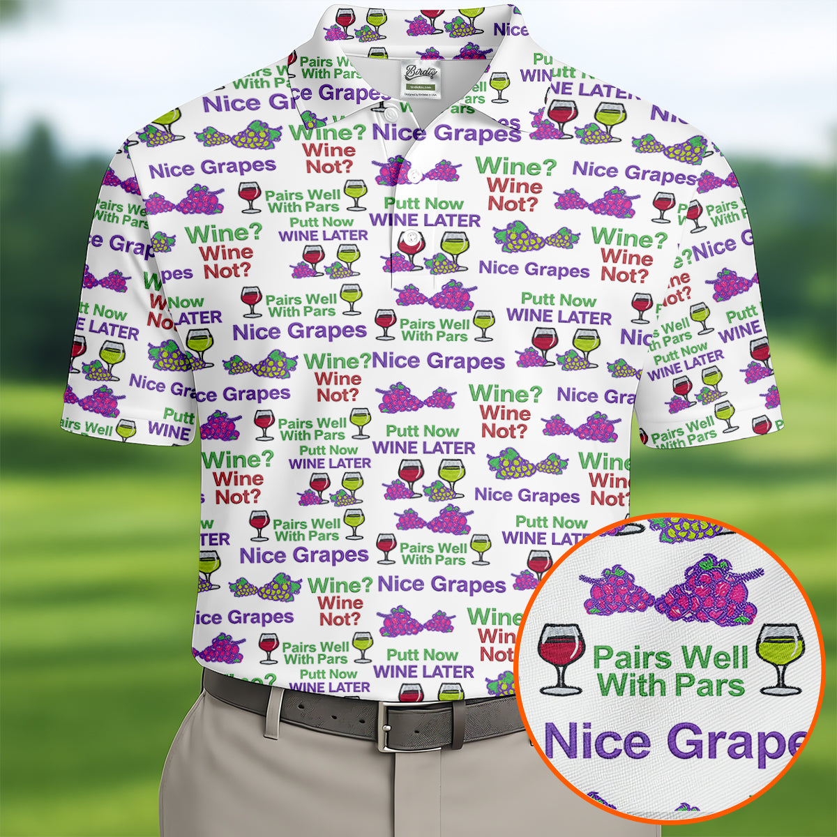 Wine Lover Golf Shirt, Grape Humor Print, Golf Shirts For Men