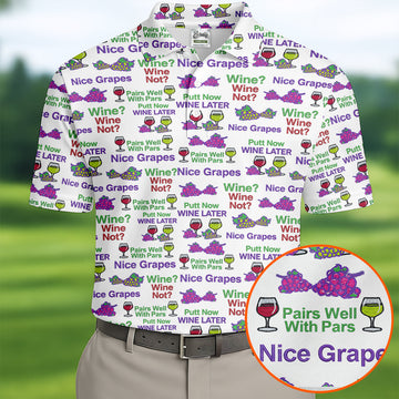 Wine Lover Golf Shirt, Grape Humor Print, Golf Shirts For Men