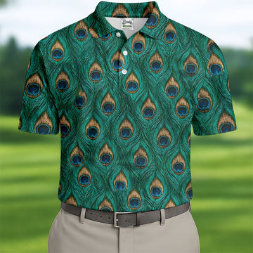 Peacock Feather Pattern Hawaiian Golf Shirt, Hawaiian Golf Shirt, Mens Golf Shirts, Golf Apparel For Men