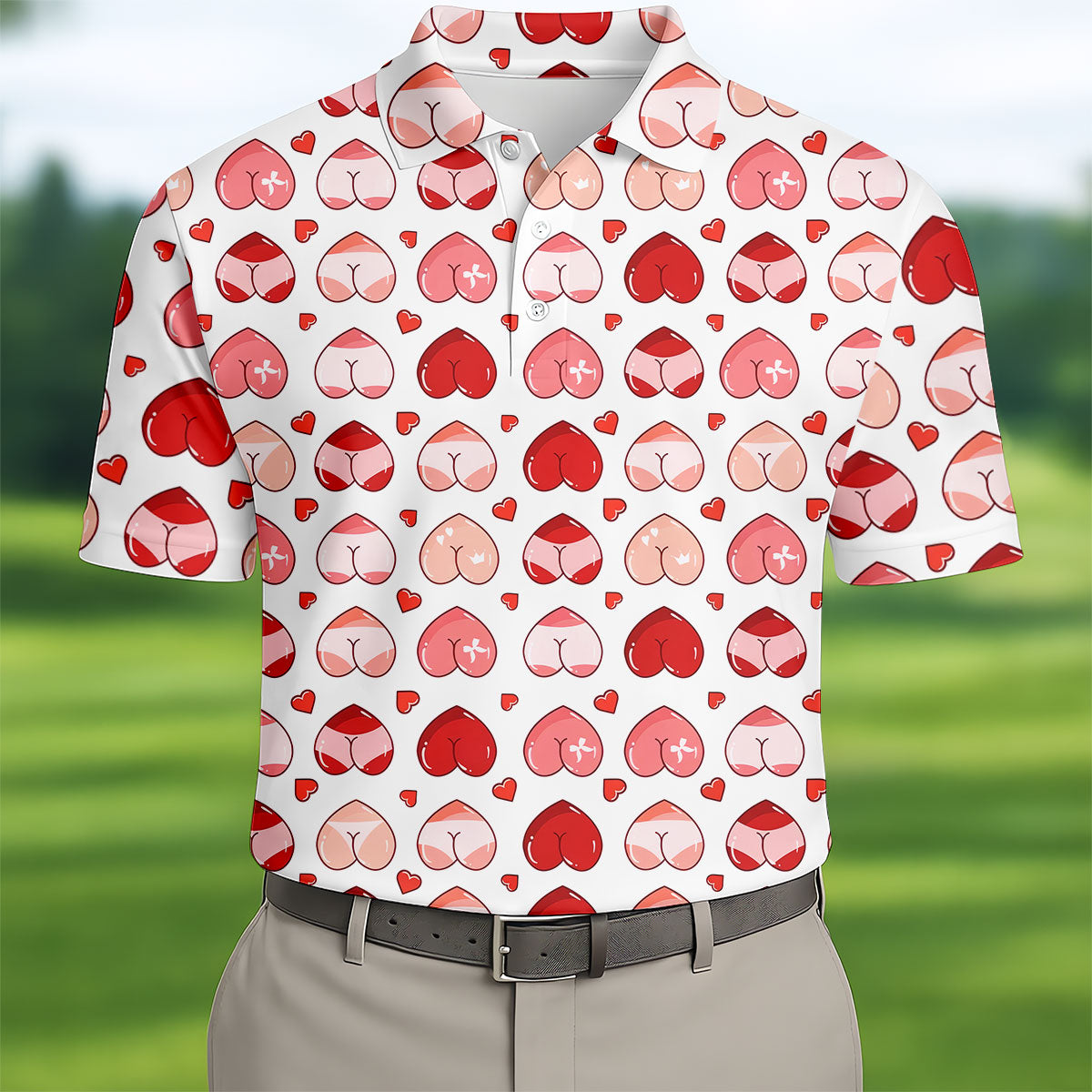 Funny Heart Butt Pattern Golf Polo Shirt, Mens Golf Shirts, Golf Apparel For Men