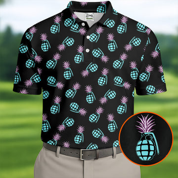 Grenade Pineapple Tropical Golf Shirt, Men's Funny Golf Shirts, Golf Shirts For Men, Polo For Men