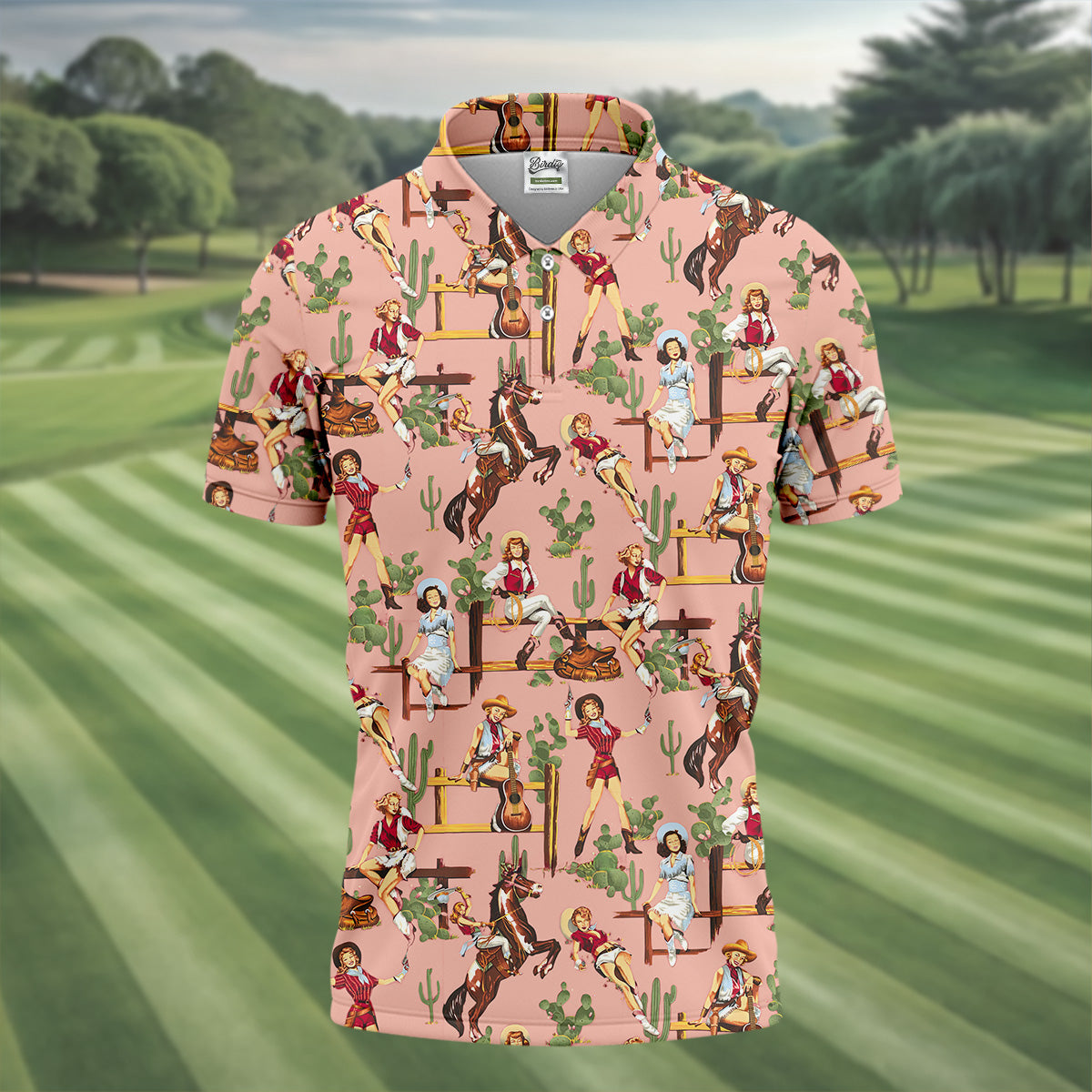 Desert Cowgirl Western Golf Shirt, Mens Golf Polo Shirt Unique Gift For Golfer, Golfing Apparel