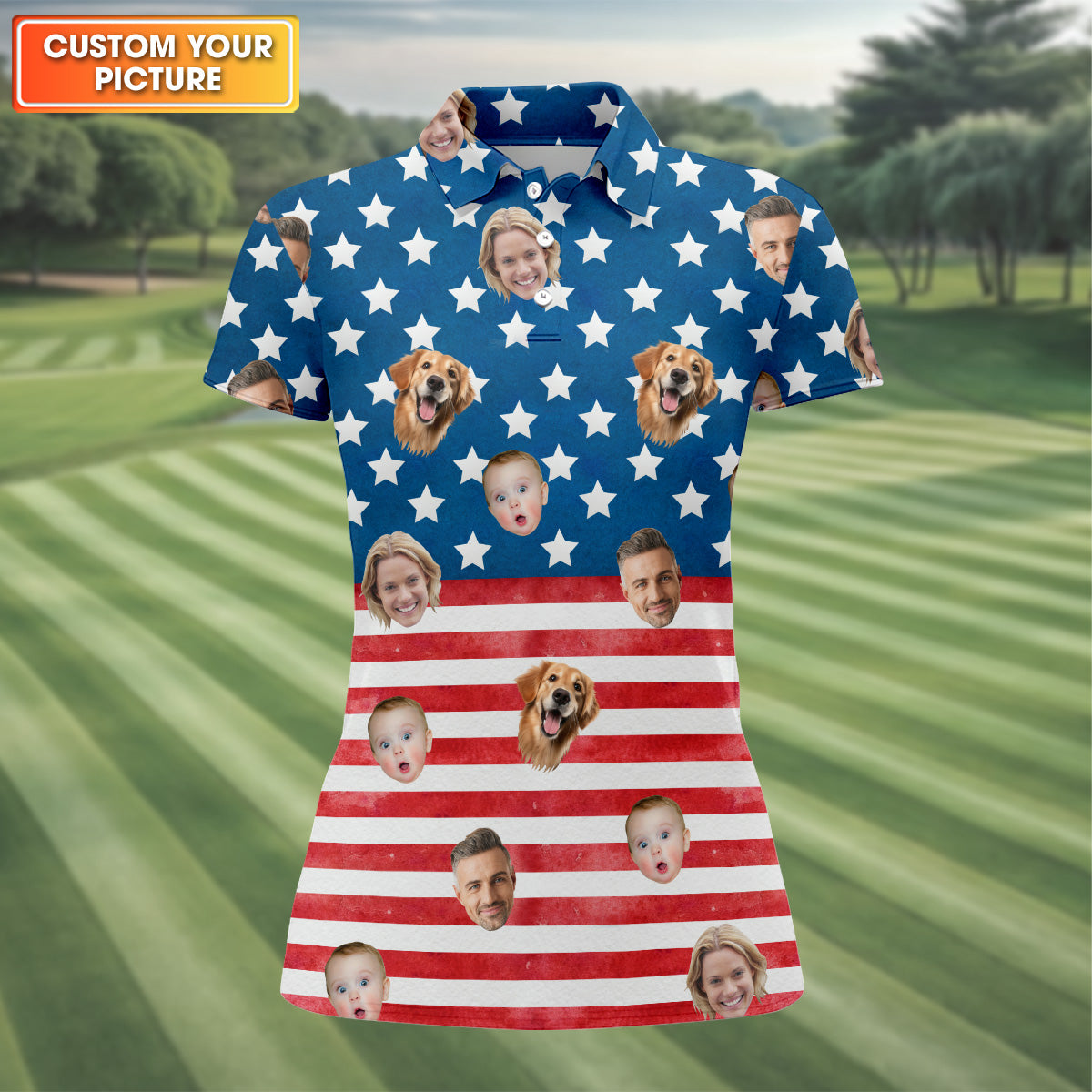 Custom Face Shirt, Personalized Dog Shirts, American Flag Golf Shirt, Long Sleeve Golf Shirts, Golf Tops For Women, Family Portrait Golf Shirt