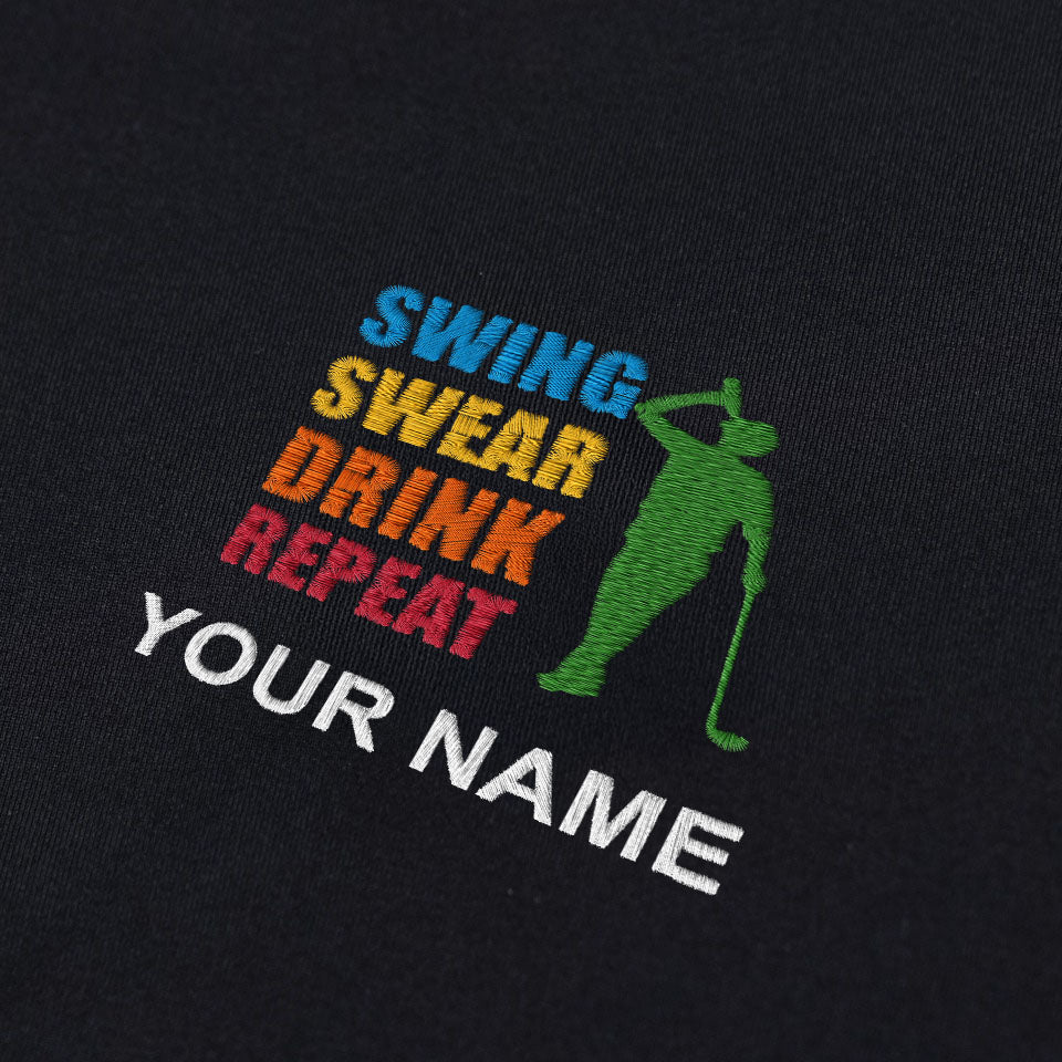 Swing Swear Drink Repeat Custom Embroidery Polo ShirtMens Golf Shirt, Dad Golf Gift